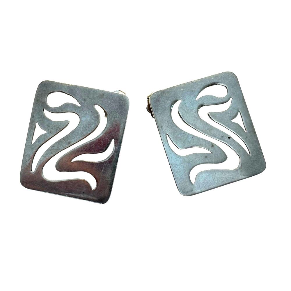 Vintage Sterling silver pierced earrings modern art to wear mod mid century